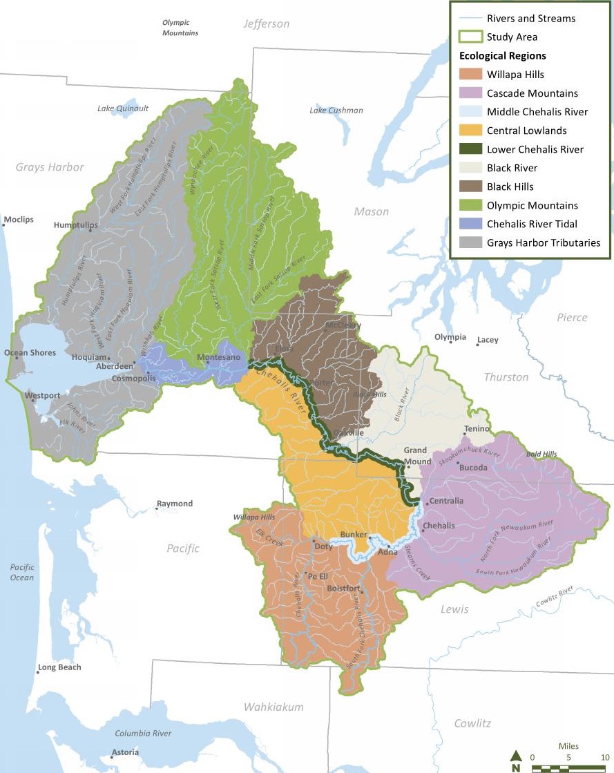 Map of Chehalis Basin Ecological Regoins